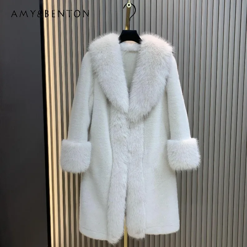 

Autumn Winter Y2k Soft Faux Fur Coat Long Slim Fit European Mink Toka Thickened Furry Top Commuter Style Solid Color Warm Jacket