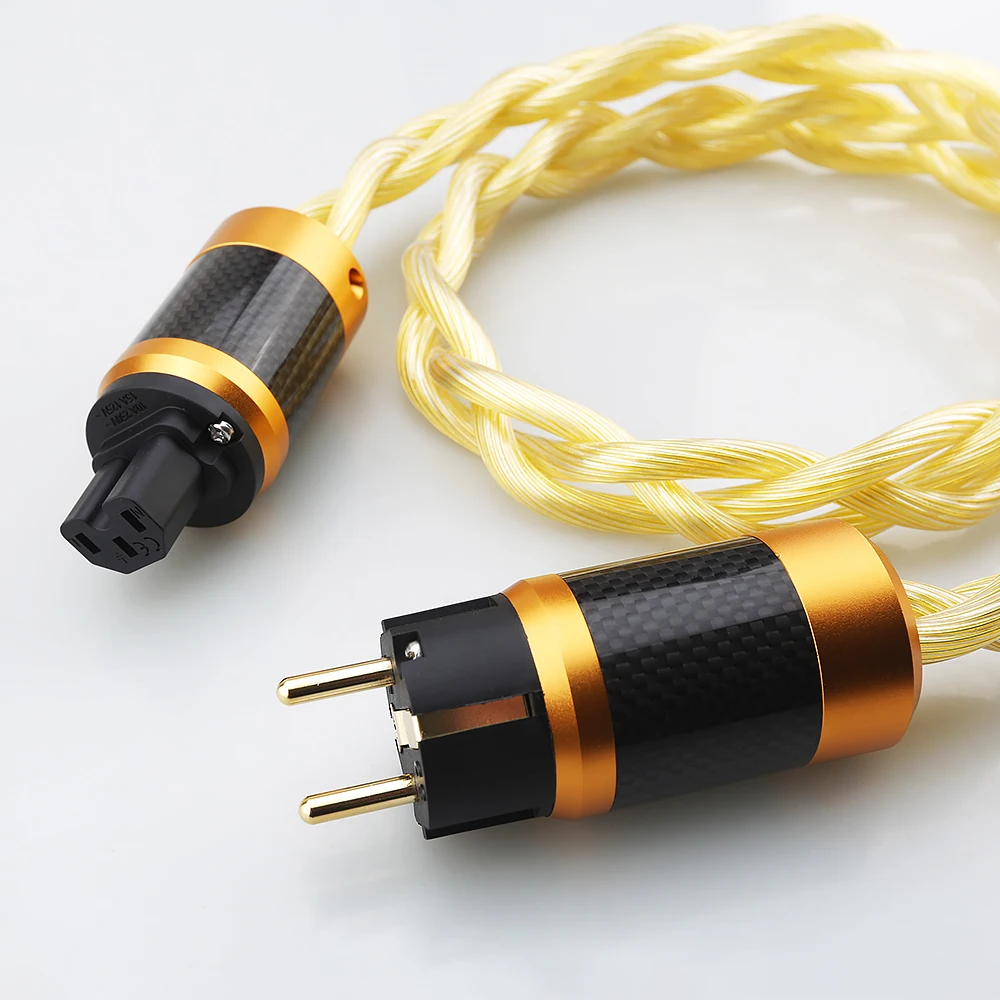 

Audiophile Power Cable HiFi 5N OCC Single Crystal Silver Plated US Schuko Carbon Fiber Gold Plated EU US Plug for Audio Amp
