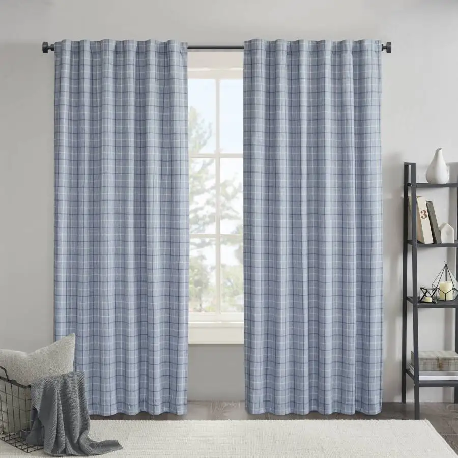 

Living room plaid curtain panel, polyester fleece-lined, burgundy/black, thermal insulated, 50x108 inch, rod pocket back tab