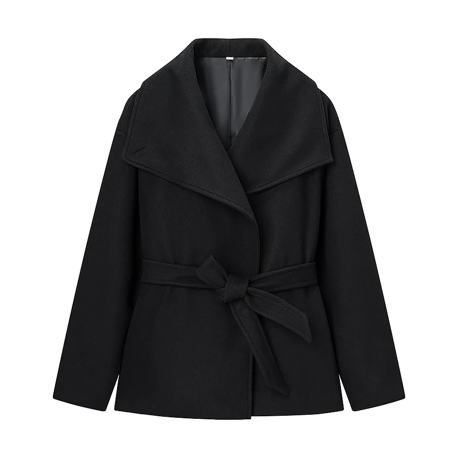 

DiYiG WOMAN 2025 Autumn New Fashion with Belt Slim Fit Woolen Coat Chic Lapel Joker Long Sleeve Coat Outerwear Mujer