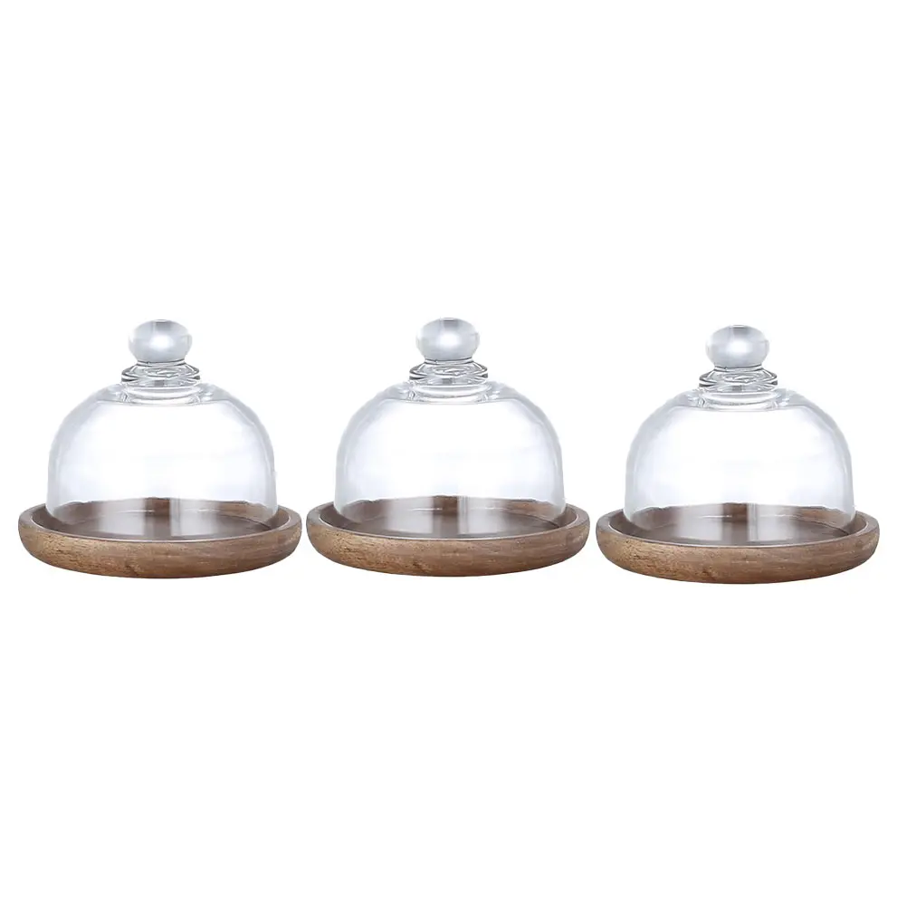 

3 Sets Dessert Display Tray Solid Wood Glass Plate Large Capacity Party Wedding Cake Bread Snack Serving Breakfast