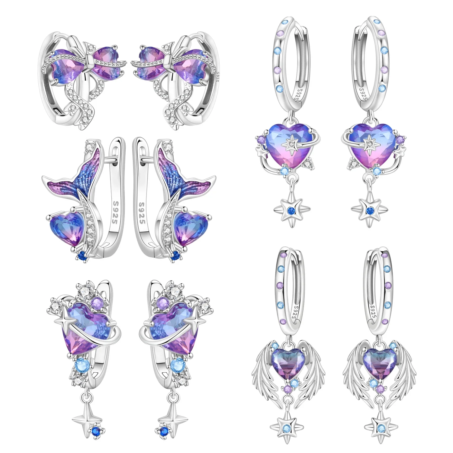 Original 925 Sterling Silver Earring Beautiful Dreamy Purple Earring for Women Valentine's Day Party Birthday Gift Trend Jewelry