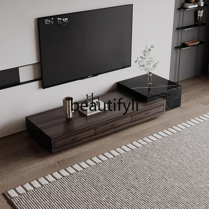 Q181  Minimalist Marble TV Cabinet and Coffee Table Set for Living Room Italian Style Solid Wood Surface Floor Cabinet