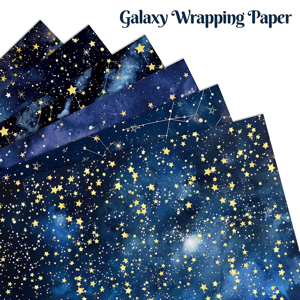 12 Sheet Starry Sky Twinkle Gift Wrapping Paper Navy Blue Gold Foil Present Wrapping Paper Birthdays Festivals Diy Gift Paper
