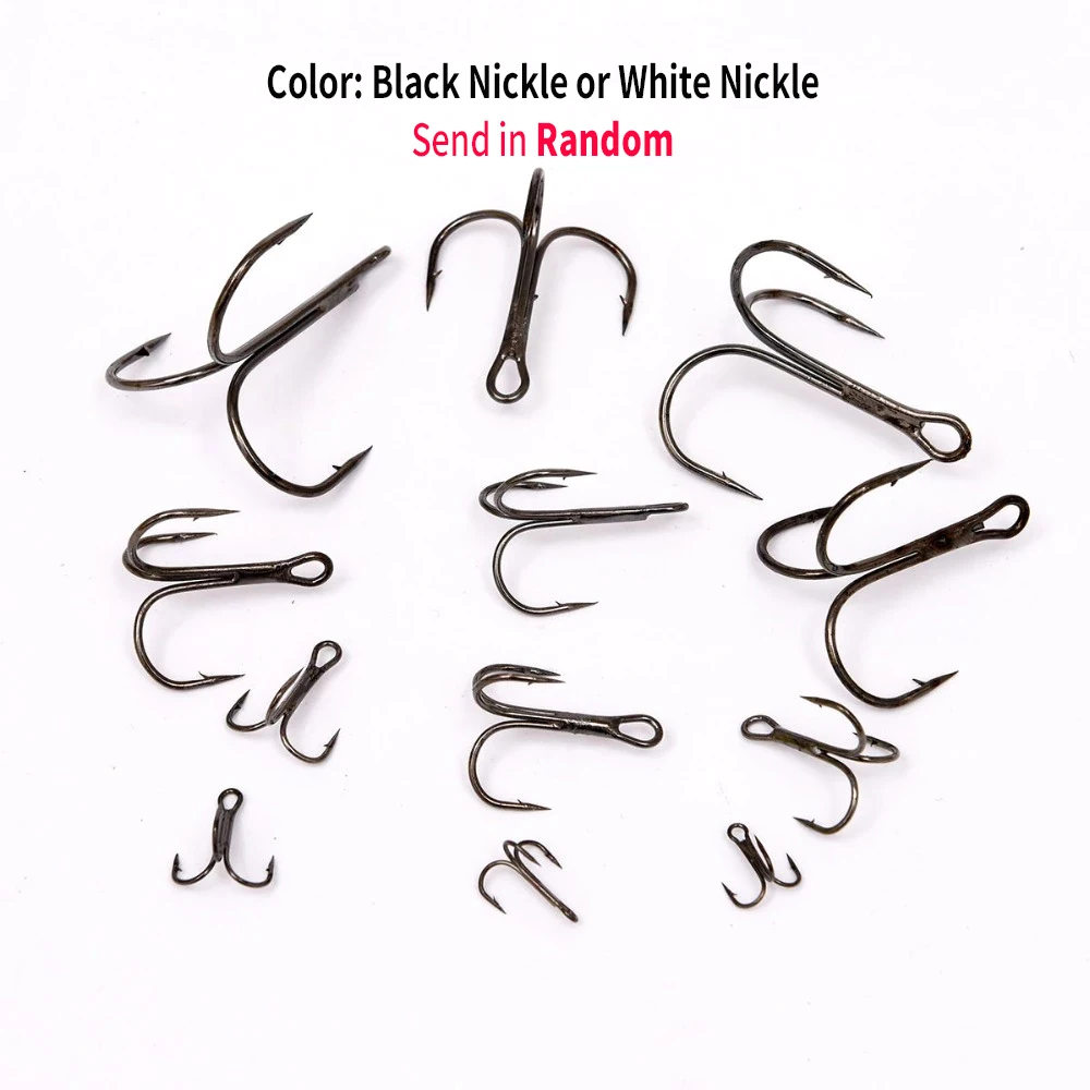 100pcs Multiple Size Treble Hooks Fishing Hook for Lures Size 12 10 8 6 4 2 1 1/0 2/0 3/0 4/0 5/0 Black Color [YG0001]