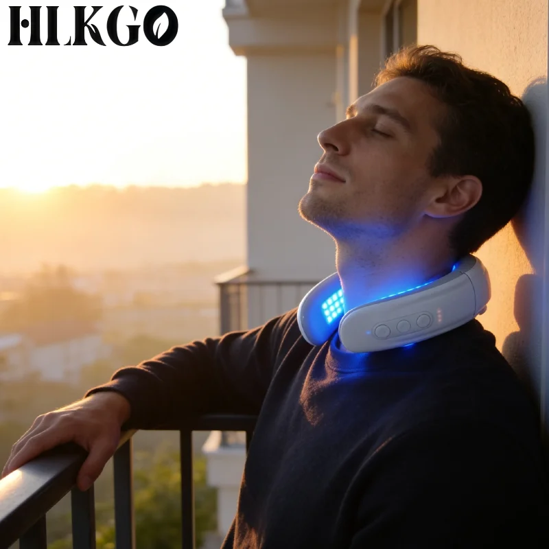 

Беспроводной массажер для шейного отдела позвоночника с лазерной терапией (650 нм, красный и синий свет) и подогревом для снятия скованности