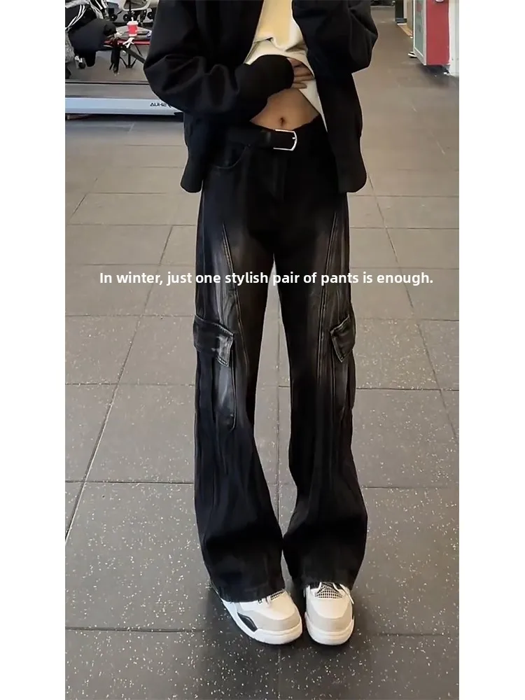 

Waed American High Street Straight Leg Workwear Jeans Men's Cleanfit Slimming Micro Flared Pants mid Waist Zipper Closure