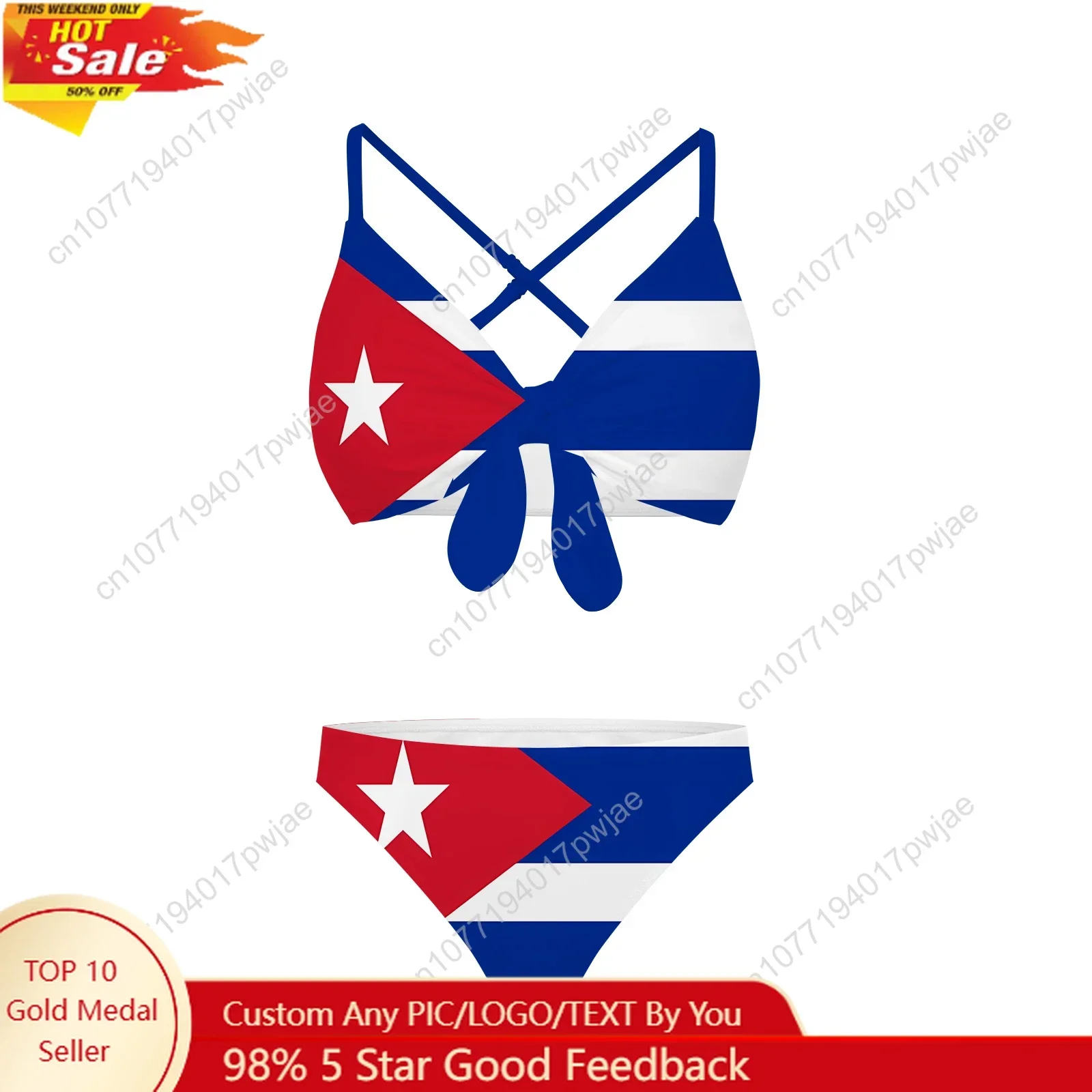 Cuban flag Suits Cross Strap Suspenders Swimsuits Womens Bikini Pool Party Beach Swimwear Customized Beachwear