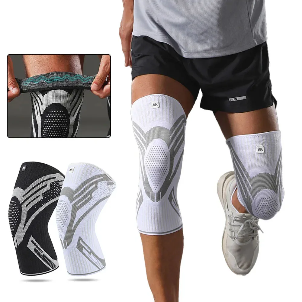 1Pcs Sports Knee Pads Knitted Breathable Silicone Anti-Slip Protect Your Knees Elastic Wrapping Gym Badminton Basketball Unisex