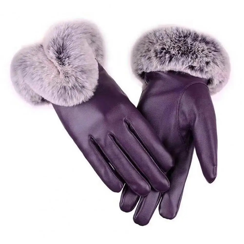 Winter Women Gloves Touch Screen Faux Rabbit Leather Mittens Lady Female Outdoor Driving Warm Gloves перчатки зимние мужские