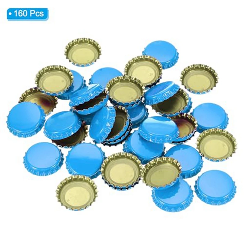 160 PCS Bottle Caps for Crafts, 1 Inch Decorative Metal Beer Bottle Caps Bulk Flattened Charm for DIY Craft -Blue-A55K
