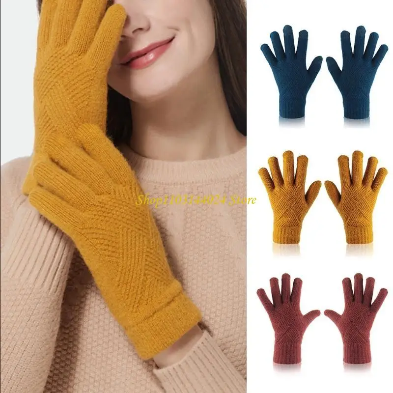 N5KE Women Rhombus Knit for Touch Screen Gloves Solid Color Warm Stretch Texting Mitt