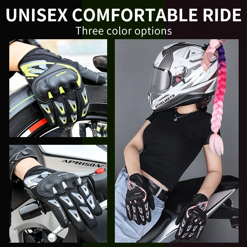 Suomy Motorcycle Breathable Summer Mesh Gloves Moto Men Women Touch Screen Full Finger Anti-Slip Fashion Racing Motorbike Glove