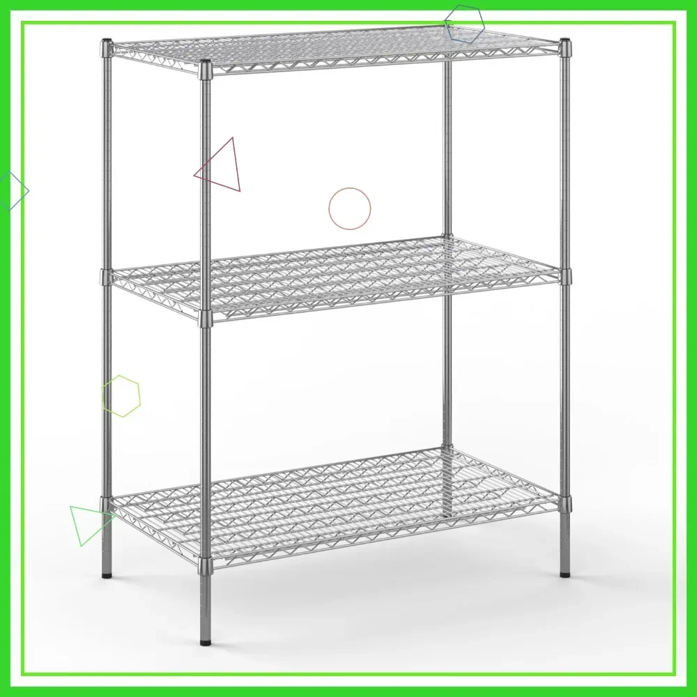 

Трехъярусный коммерческий стеллаж из проволочных полок 24x42x54 дюйма, сверхпрочный, сертифицированный NSF, с регулируемыми полками