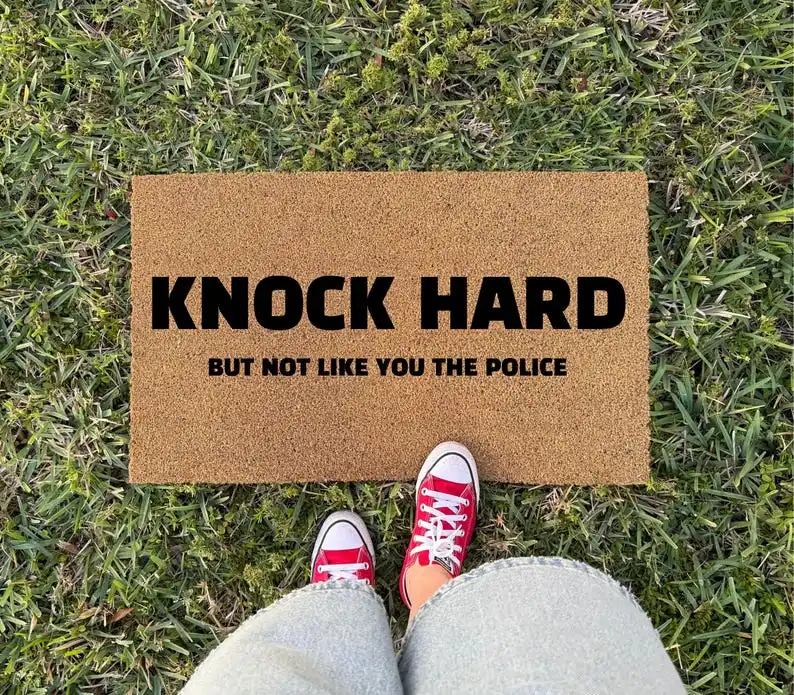 

Knock Hard Doormat Outdoor Decor Anti-slip Welcome Mat Funny Housewarming Gift Home Doormats Custom Text Words Funny Doormat