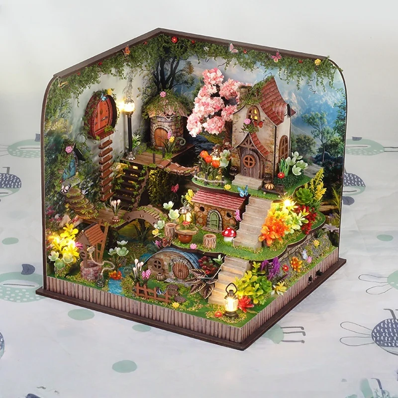 ديوراما غابة غامضة غامضة، منزل خرافة خشبي ثلاثي الأبعاد يمكنك صنعه بنفسك، هدية عيد الميلاد لديكور سطح المكتب المسحور #4