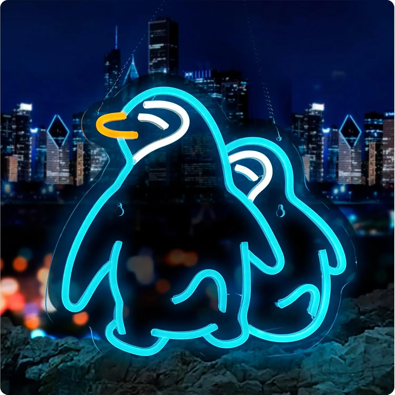 Penguin Neon Sign LED Wall Art USB Powered Acrylic Blue Ice Glow Cute Animal Theme Bedroom Kids Room Winter Party Aesthetic Gift