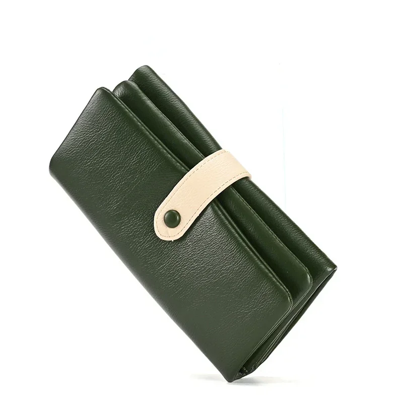 

Fashion Solid Color Soft Long Wallets for Women Retro Student Holding Money Clip with Multiple Card Slots Mobile Phone Bag Purse