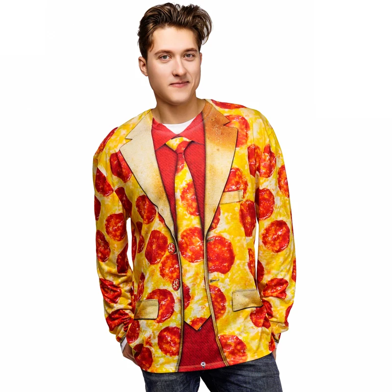 Pizza Long Sleeve Shirt Halloween Cosplay Men Food Pizza Costume Purim Party Fancy Dress Adult Funny Party Costume