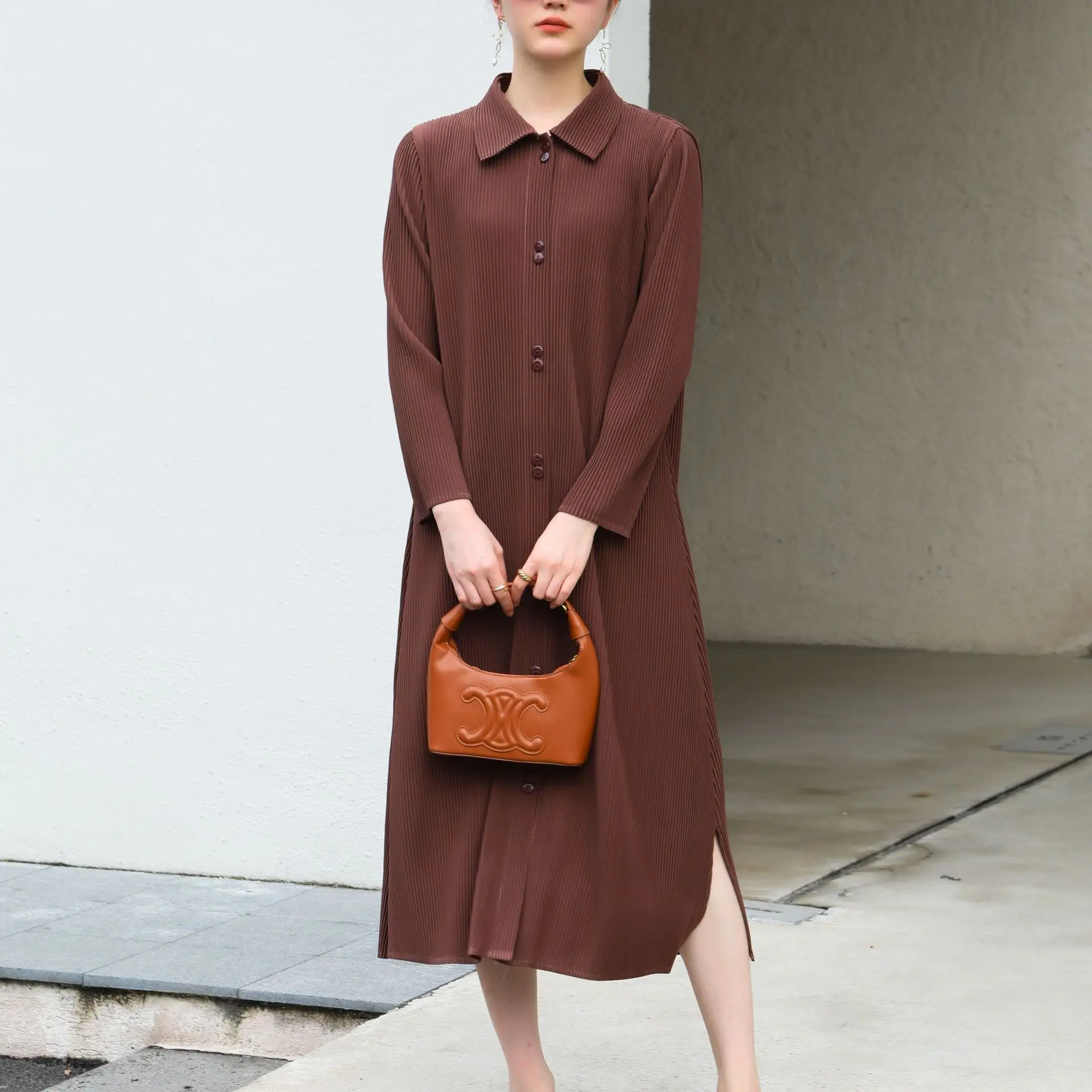 

2025 Fall New Arrival Women Dress Loose Fit Plus Size Stretch Fashion Versatile Collared Long Sleeve Solid Color Long Coat