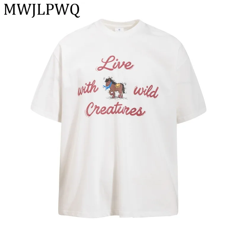 

MWJLPWQ Letter Print Short-Sleeve T-Shirt For Men New Spring Summer Hip-Hop Street Style Cotton Round Neck Loose Fit Tops 16253