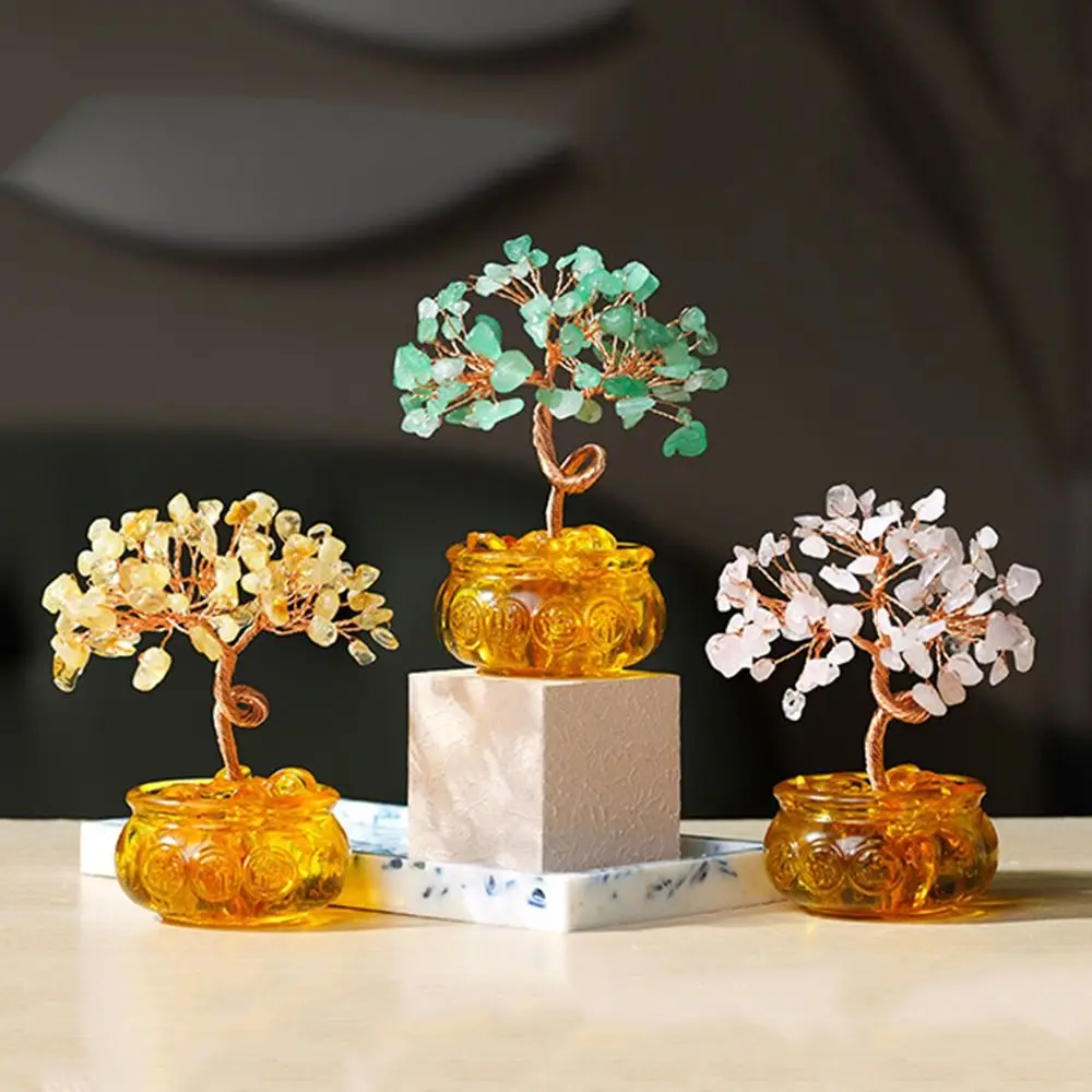 

Wealth Creative Natural Crystal Tree Multicolor Copper Wire Lucky Tree Ornament with Base Spiritual Luck Figurine Office
