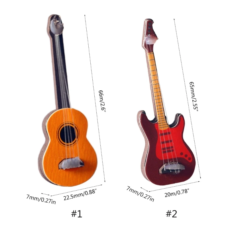 Mini Holz Miniatur Gitarre Nette Garten Dekor Handgemachte Handwerk Musikinstrument Puppenhaus Miniatur Dekorationen B03E – Detail 4