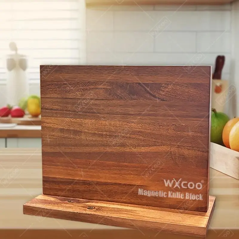 Home Kitchen Magnetic Knife Holder Strong Enhanced Magnets Stands Acacia Wooden Kitchen Knife Block Storage Knife Holder