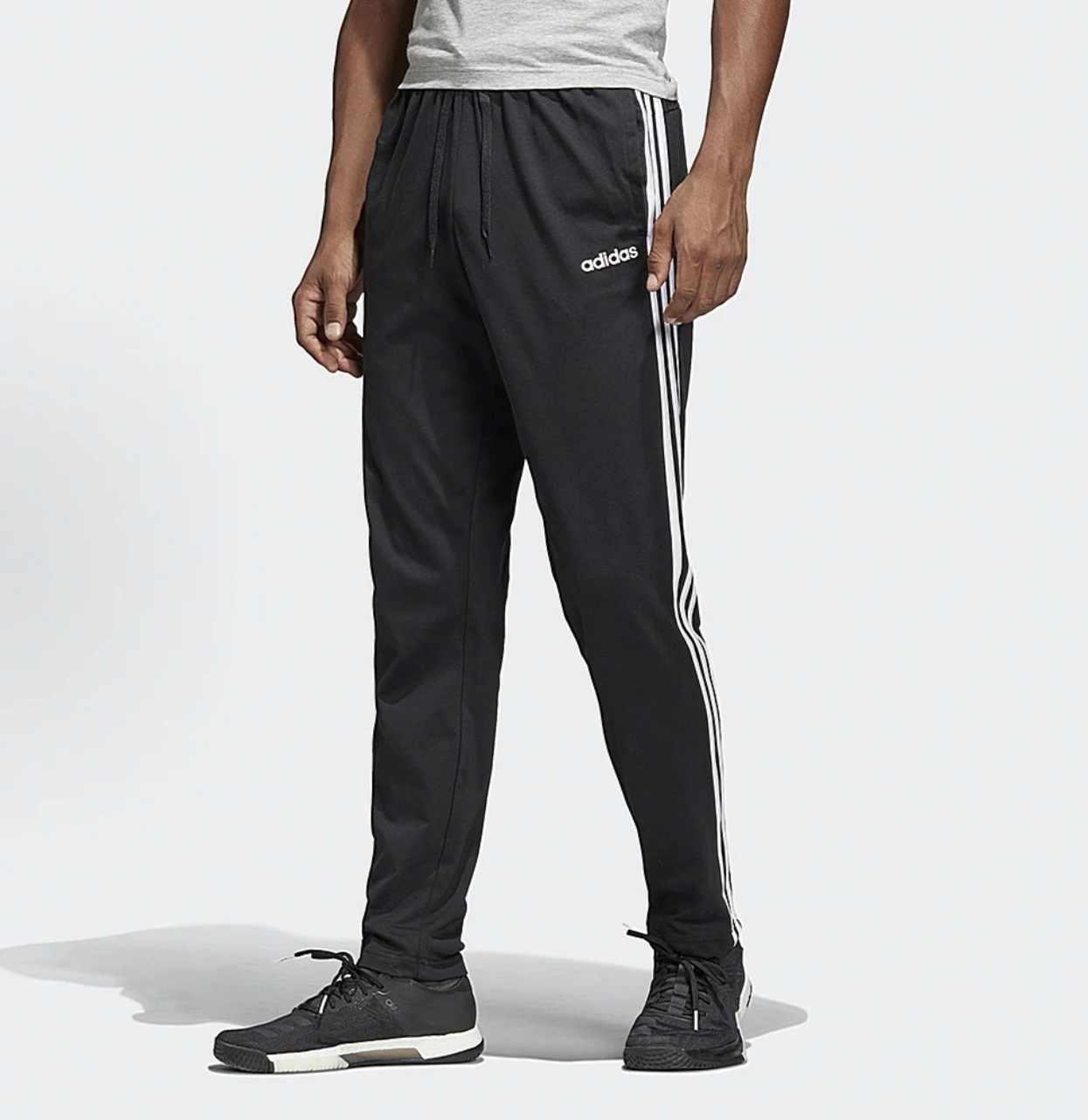 

Adidas Side Three Stripe Drawstring Retro Sports Knitted Sweatpants Men's Black DU0456 DU0456