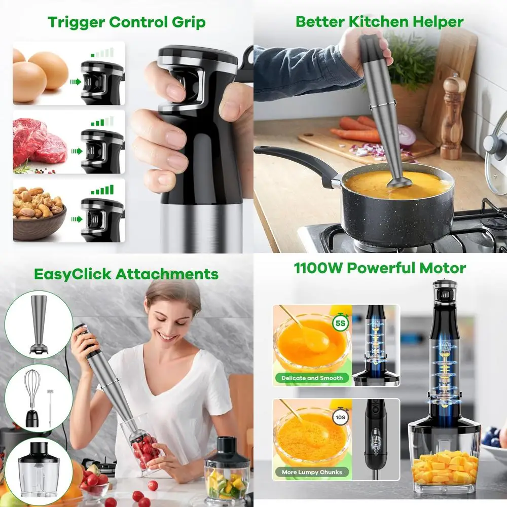 

Беспроводной ручной блендер мощностью 1100 Вт, 5-в-1, с регулируемой скоростью, измельчителем, венчиком и насадкой для взбивания, для супов, детского питания, смузи