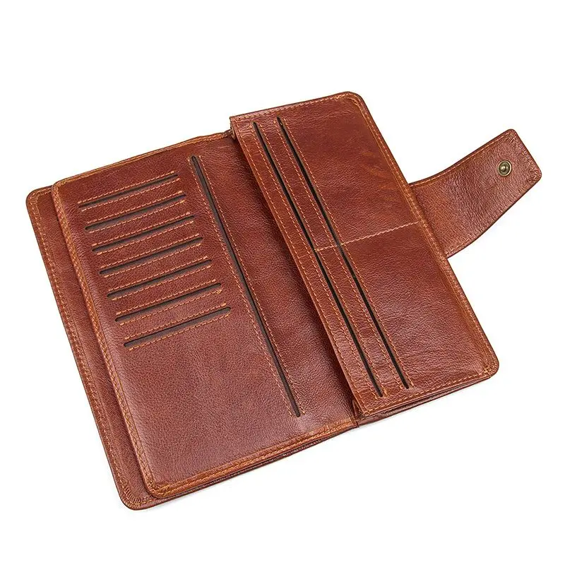 Men's Coffee Wallet Full Grain Leather Clutch Bag and Phone Wallet Cowhide Clutches Purse