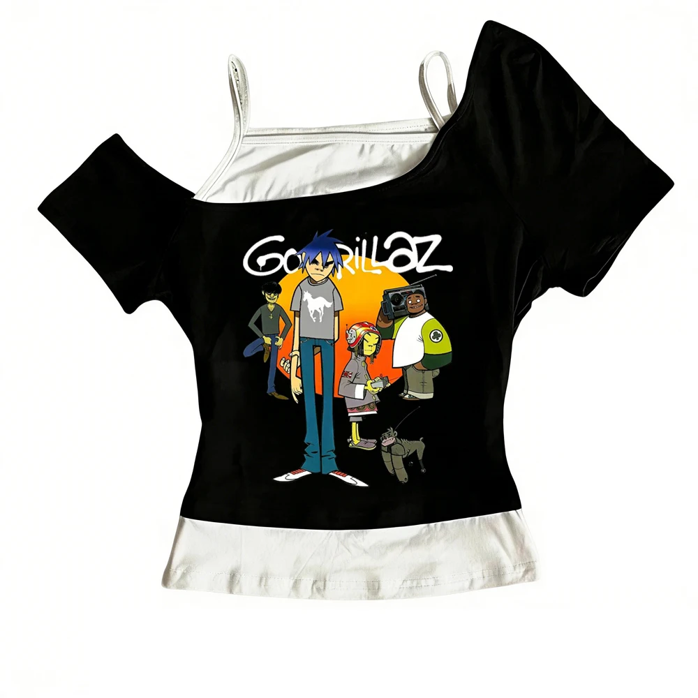 Gorillaz Crop-Top für Damen, japanischer Gothic-Grunge-Stil, Sommer-Ausverkauf, Top-T-Shirts, koreanische Modescene, Gyaru, japanische Grafik – Detail 5