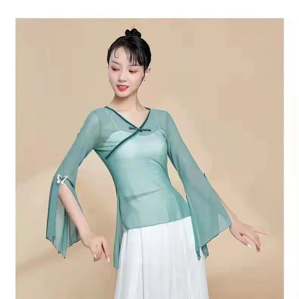 Flare Sleeve Hanfu Top Stage Performance Outfit for Women Dance Costume Dance Practice Wear Woman Chinese Dance Clothes