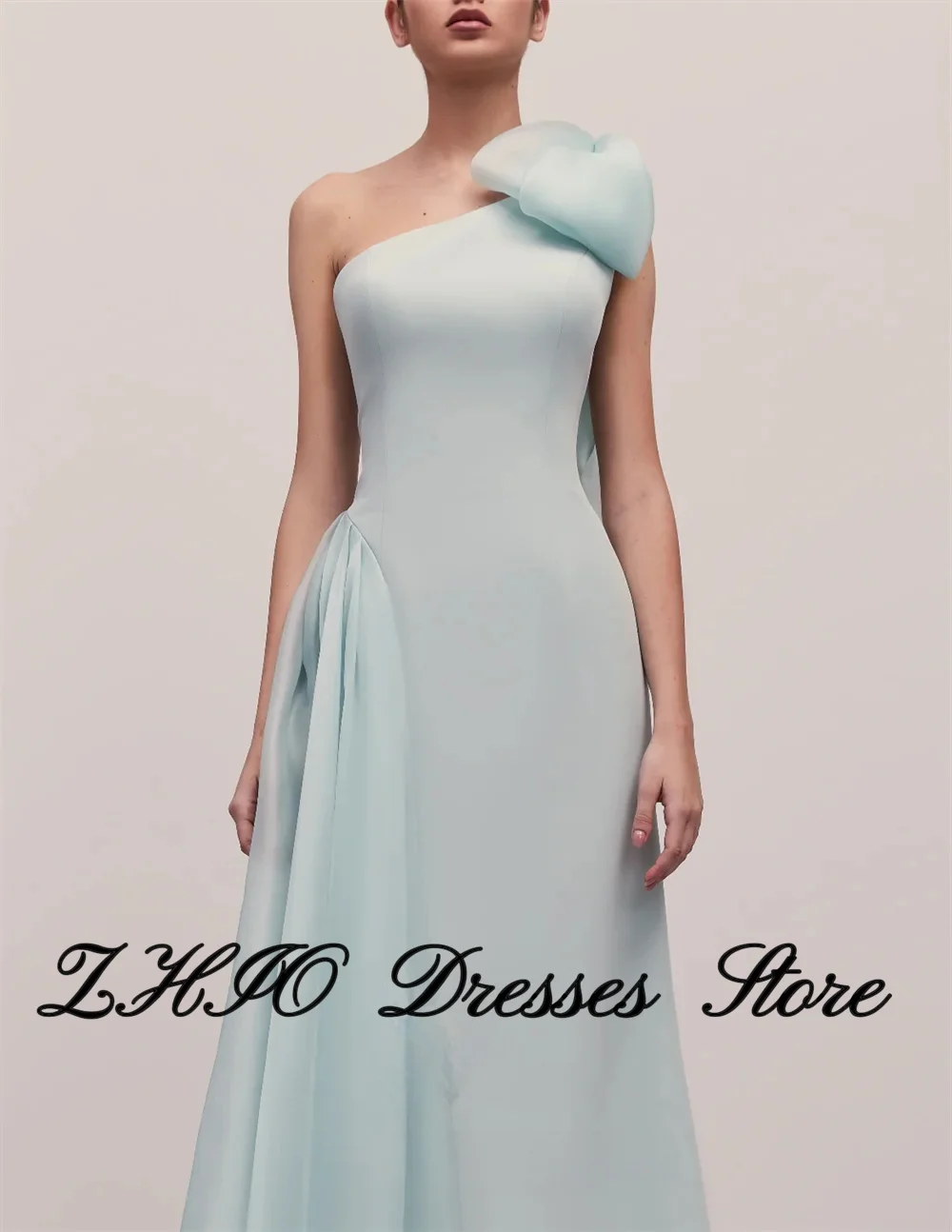 

ZHIO One Shoulder Bow Evening Dresses Draped Elegant Women Party Dresses Customized A Line Floor-Length Formal Occasion Gown