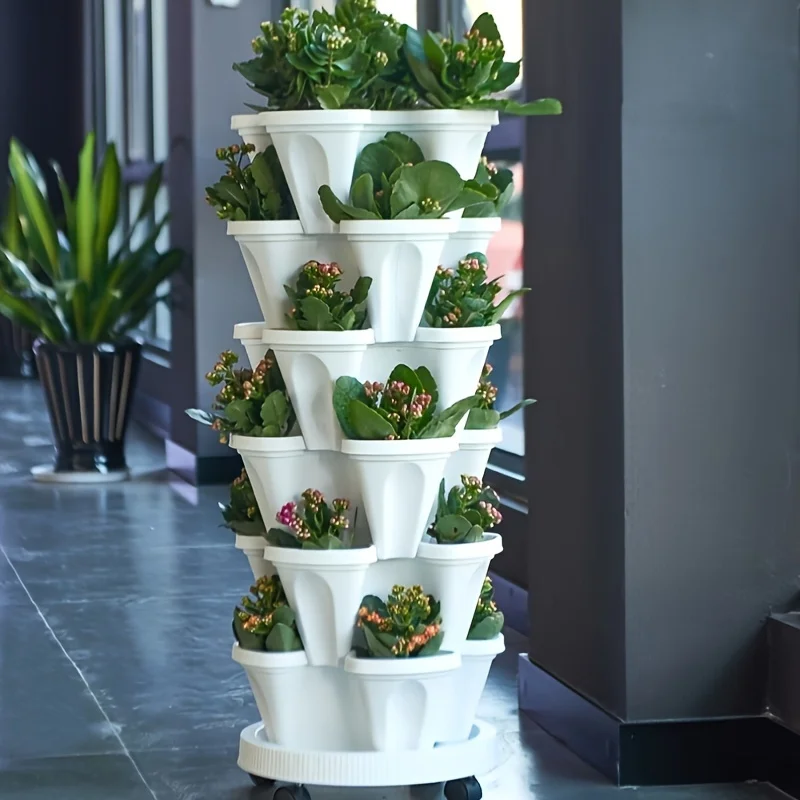 Hot Sale 1 Set/16 Pieces，5 Stackable Flower Pot - Vertical，Suitable for flowers、Vanilla、Strawberries and vegetables - New and du