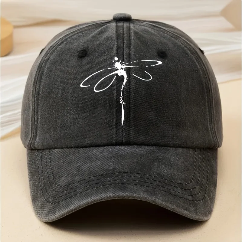 1pc Dragonfly Print Baseball Cap, Washed Moisture Wicking Baseball Cap For Outdoor Sports