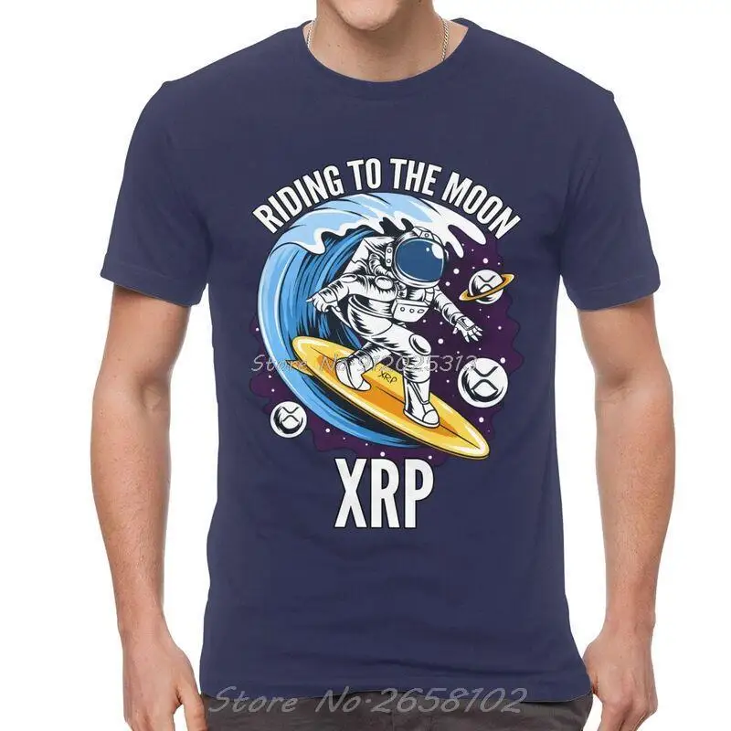 Riding To The Moon Ripple XRP Crypto T-shirt Cotton Bitcoin Astronaut Tshirt Tees Men Clothing Oversized Unisex Tops Streetwear