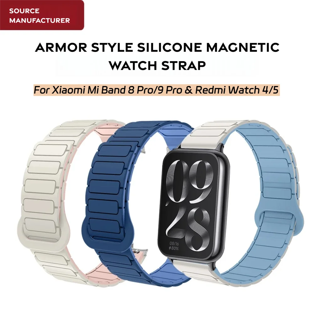 Cinturino ad anello magnetico per Xiaomi Mi Band 9Pro 8Pro Redmi Band 5 4 Bracciale in silicone delicato sulla pelle Fascia stile armatura a sgancio rapido