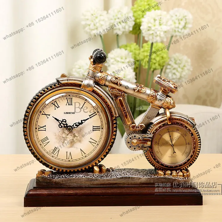 Retro European table clock creative craft ornament straight car decorative clock thermometer