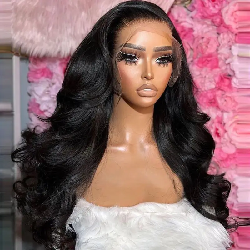 180 Density 13x4 Brazilian Virgin Lace Closure Body Wave Lace Front Wigs with Pre Plucked Bleached for Women in Natural Color