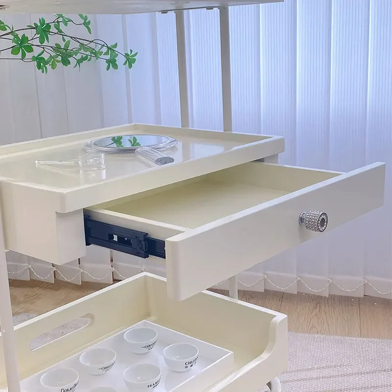 Cream Wind Light Luxury Style Beauty Salon Special Tool Trolley Manicure Embroidery Skin Management Trolley Mobile Shelves