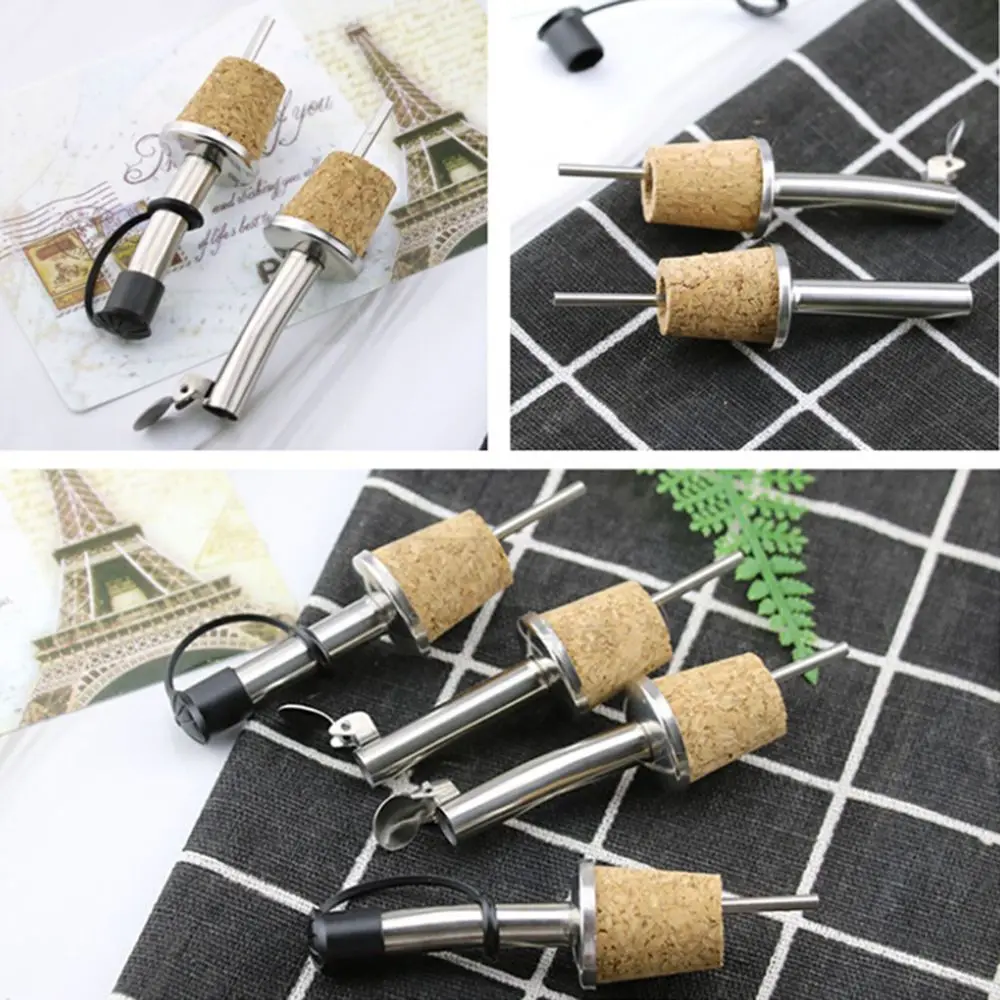 1/3PCS Metal Barware Plug Oil Dispenser Wine Pourer Wooden Cork Bottle Stopper
