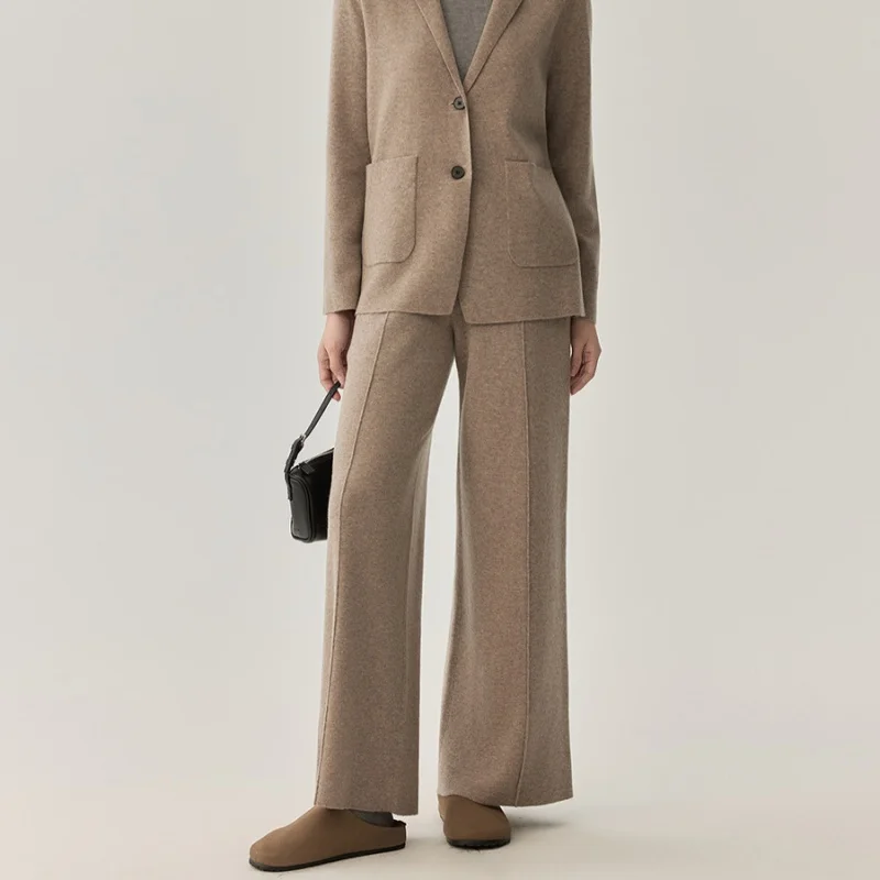 Birdtree, 100% Sheep Wool Straight Pants, Women's Solid Trousers, Elastic Waist, Commuting Style, 2026 Autumn New Pants P69319JF