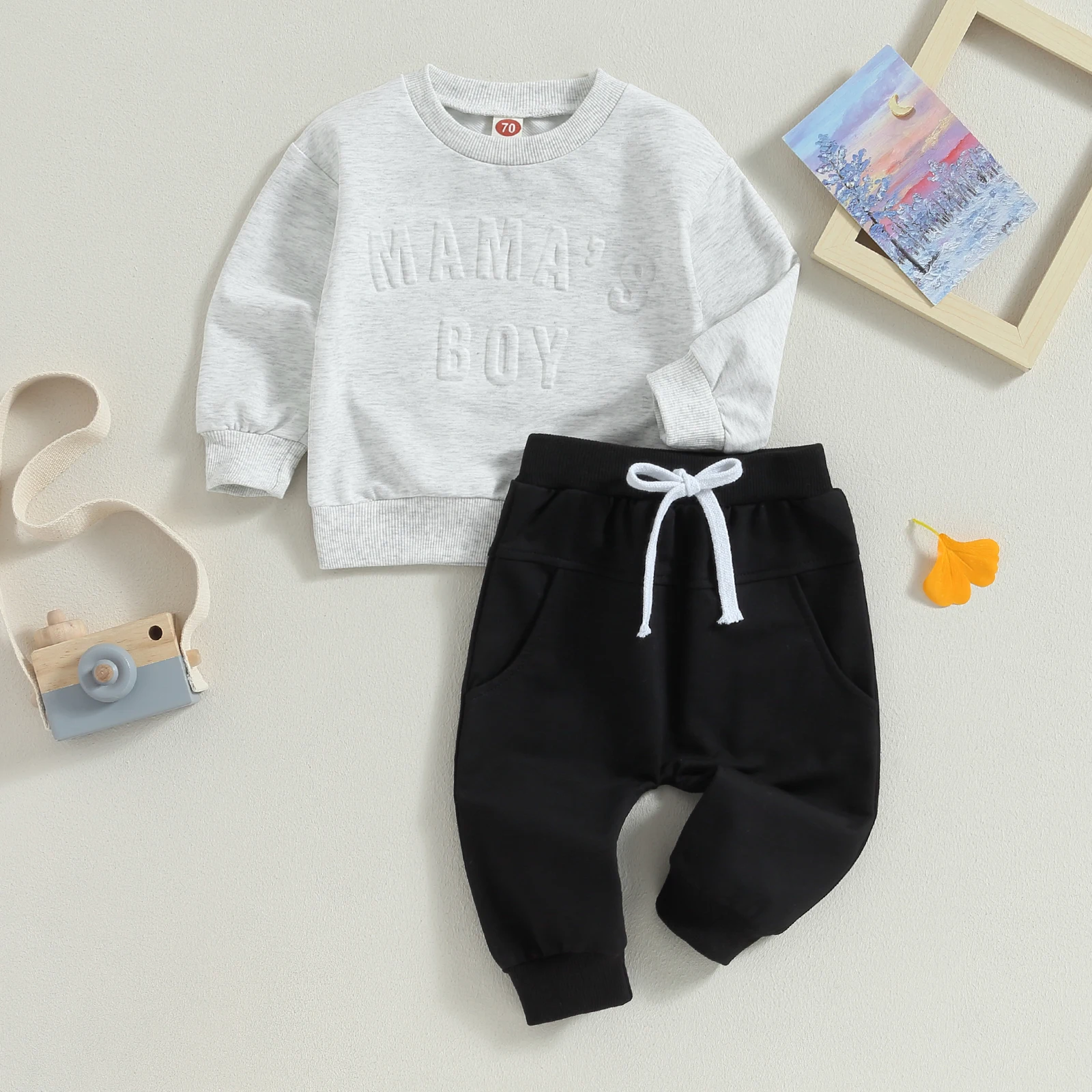 Lioraitiin Newborn Baby Boys Clothes Letter Print Long Sleeve Sweatshirts Tops Elastic Waist Pants Toddler Clothing Tracksuit