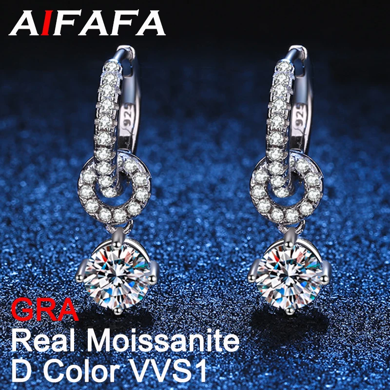 

1 Carat D Color Moissanite Drop Earring for Women 18K White Gold Sparkling Moissanita 100% 925 Sterling Silver Ear Jewelry