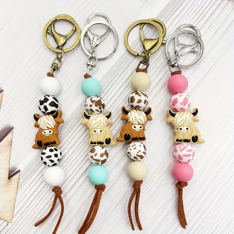 

Fashion Yak Silicone Cow Pattern Silicone Bead Keychain Women's Bag Pendant Accessories