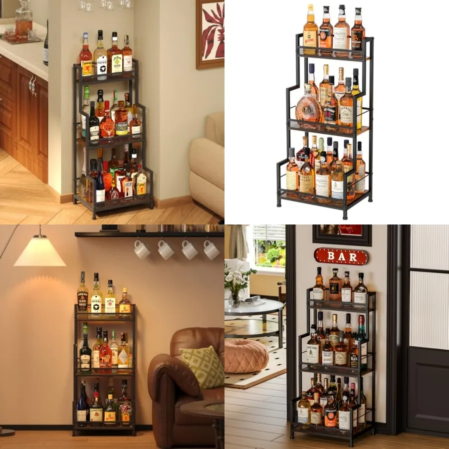 

Trapezoid Liquor Stand, 3 Tier Liquor Cabinet, Wine Bottle Display Shelf for Home Bar, Mini Corner Liquor Bottle Display Stand