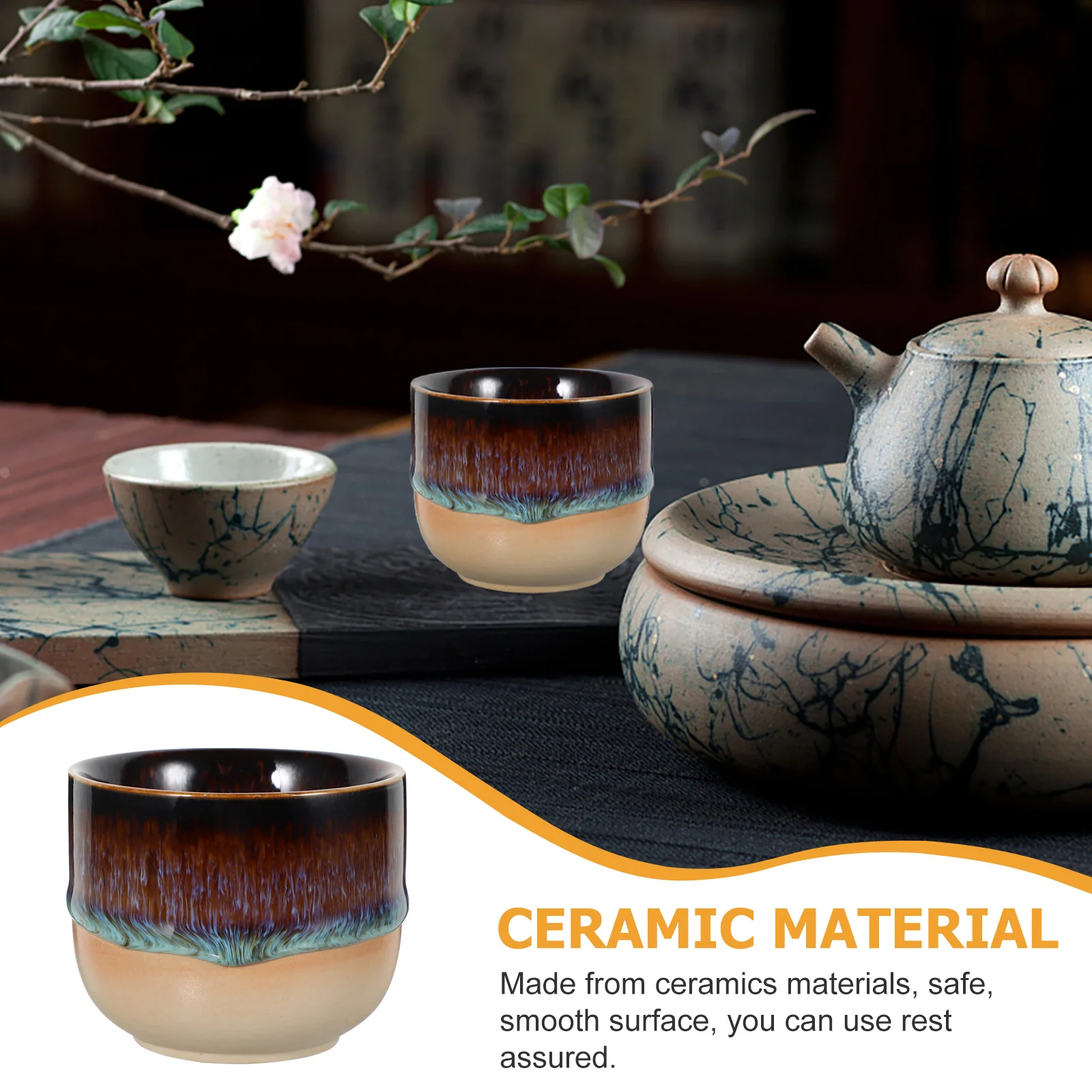 

Japanese Style Ceramic Teacup Set of Lightweight Tea Cups for Home Office Use Daily Drinkware Vintage Design Comfort