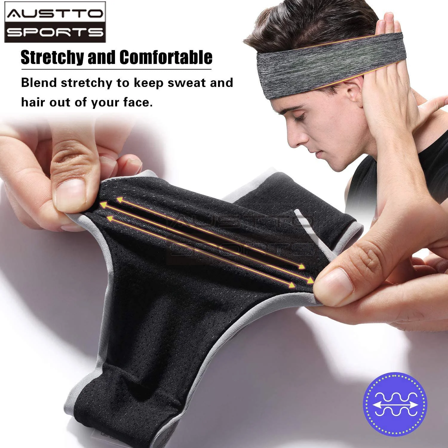 Austto Sports Headband para homens e mulheres, Slim Workout Sweatband, Running System, Outdoor, Cooling