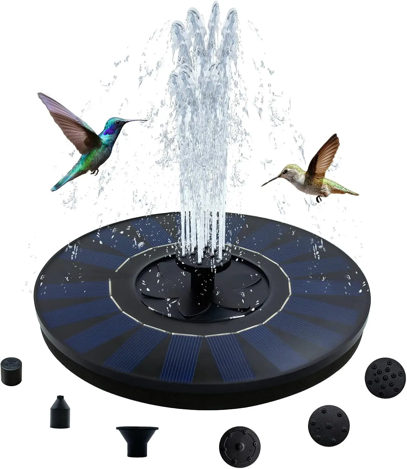 Fuente de Agua Solar para Pájaros con 6 Boquillas, Fuente de Agua para Jardín, Patio, Piscina, Comedero para Pájaros, Paisajismo